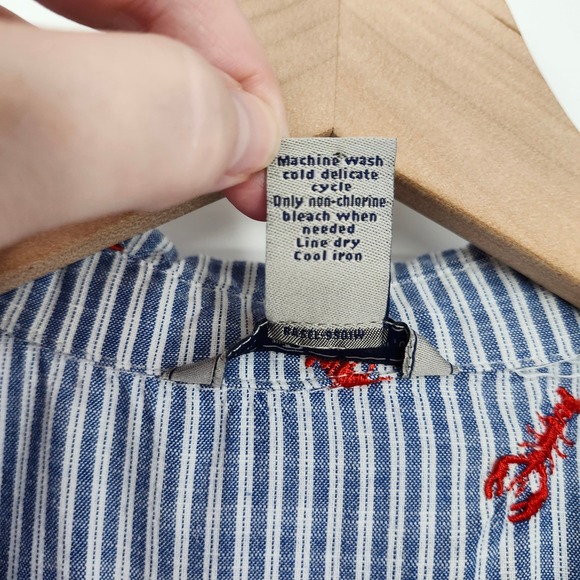 Bass Womens Lobster AOP Top Size S Blue White Embroidered‎ Coastal Nautical - Picture 5 of 7